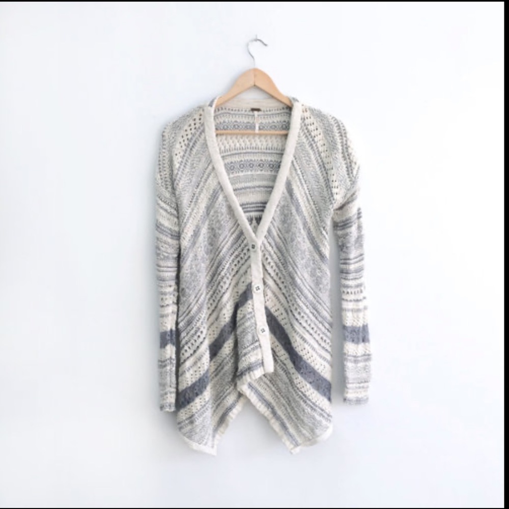 Free People Shark Bite Crochet Button Up Cardigan